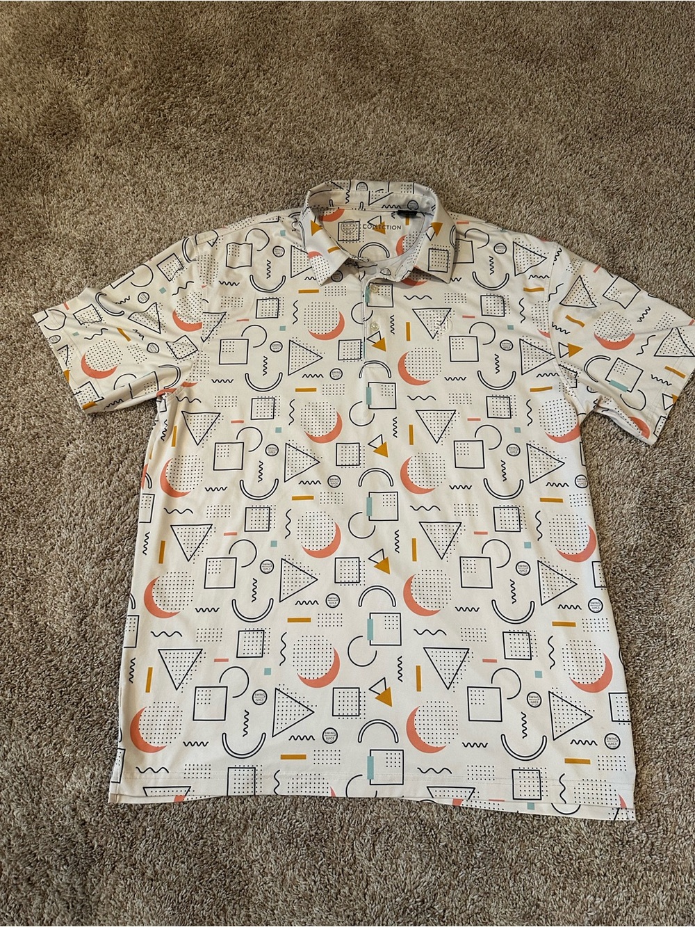 SwingJuice Golf 90s Golf Men's Polo Shirt Ivory Geometric Retro Size XL